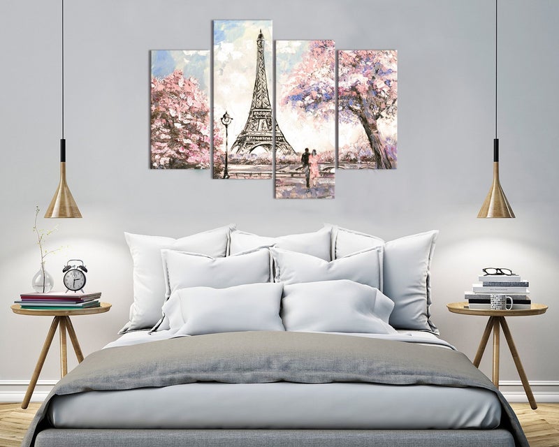 Visual Art Decor Pink Paris Pictures Wall Decor Eiffel Tower Pink Landscape Living Room Wall Decor Romantic Couple Bedroom Decor Framed 34inx48in - Image 3